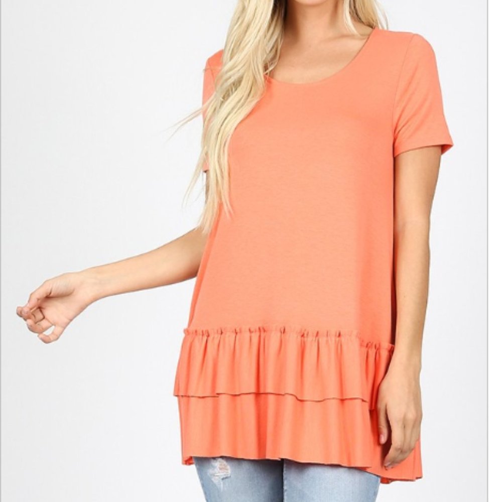 Coral Ruffled Top